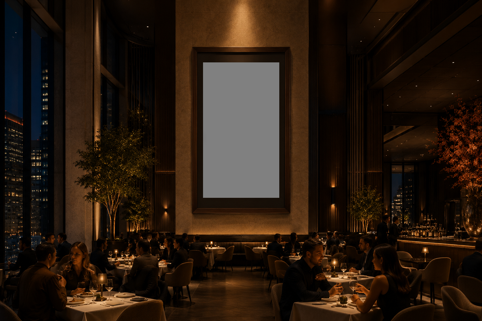 Large moving artwork displayed in an exclusive restaurant